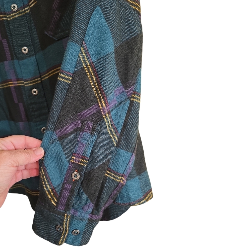 Howler Brothers Harker's Long Sleeve Plaid Flannel Medium Blue Purlpe Black - Picture 5 of 11
